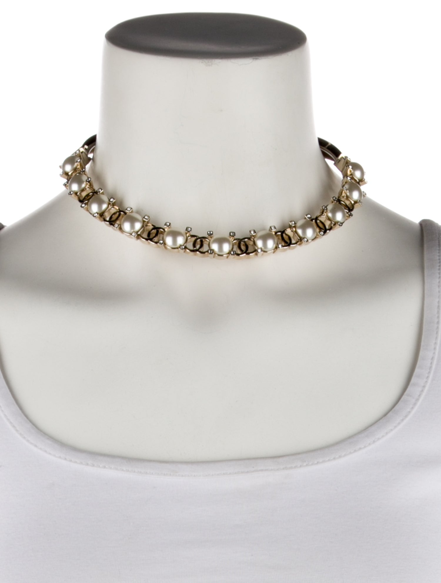 Chanel 2021 Faux Pearl & Strass CC Collar Necklace
